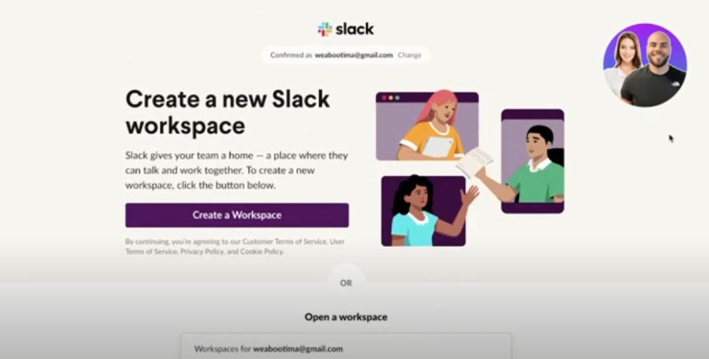 Slack workspace creation page