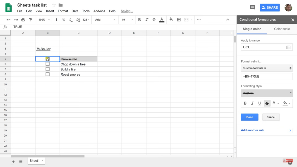 a screenshot from a youtube tutorial on how to use google sheets