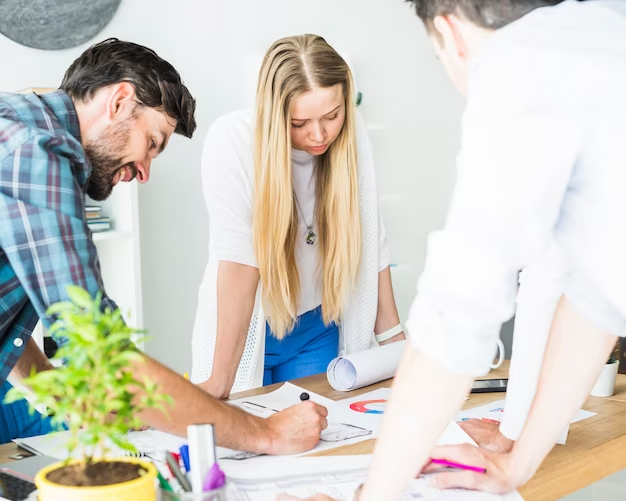 An image depicting a project team discussing and analyzin